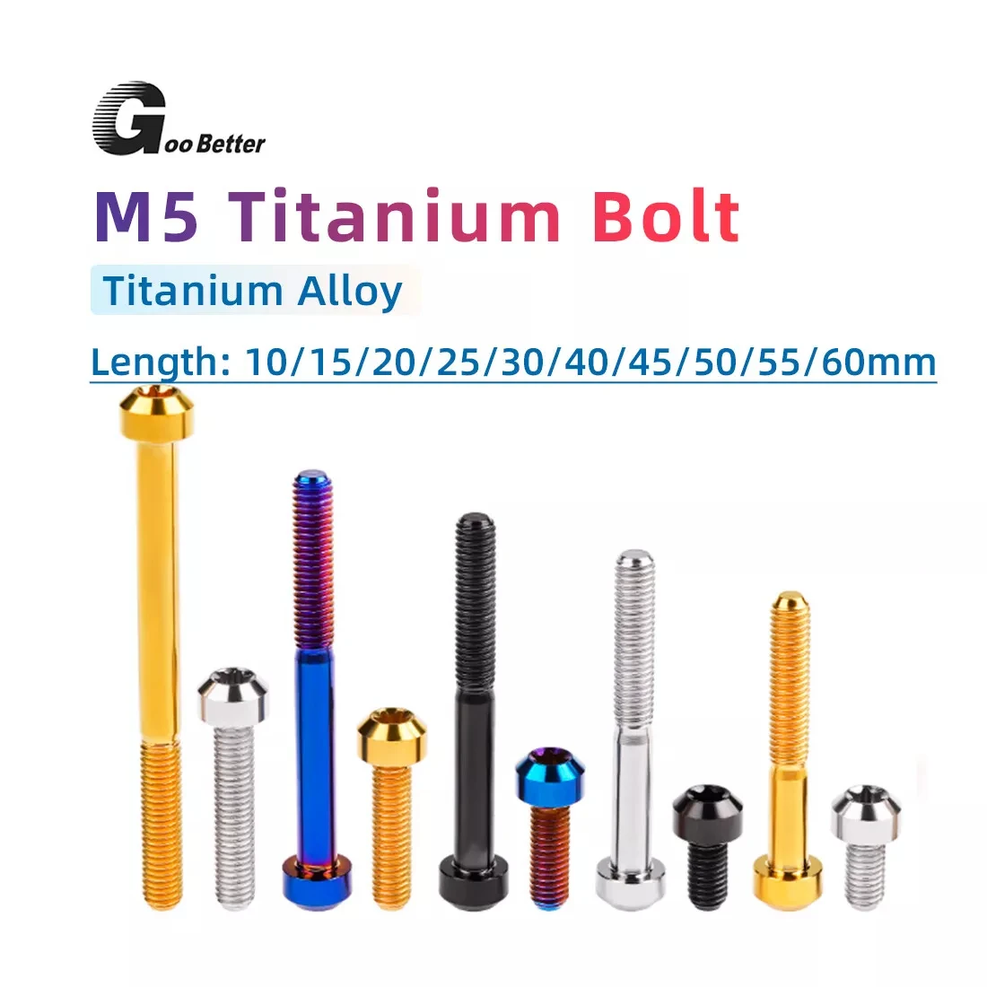 

5PcsTitanium bolt M5X10~60mm motorcycle motorcycle head Ti screw Cone sill head inner plum screw Bicycle motorcycle modification
