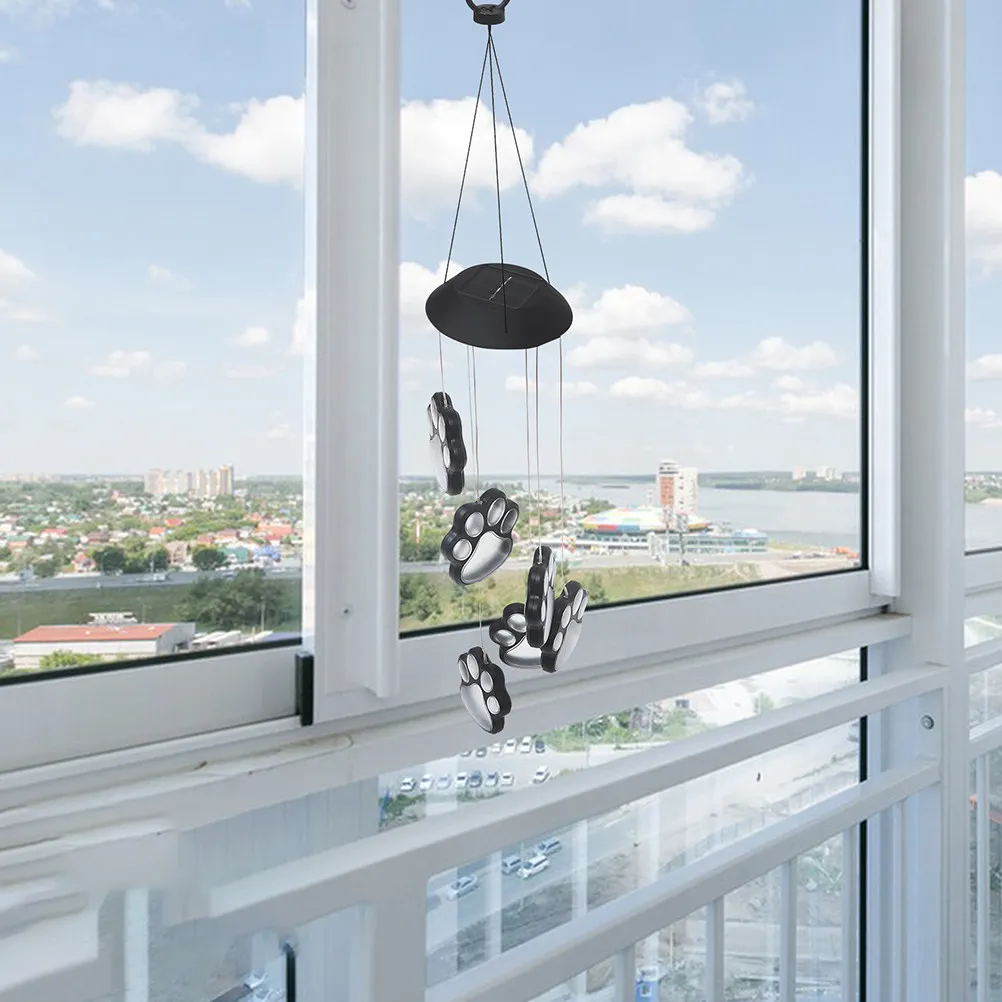 

Balcony Solar Wind Chimes Paw Print Lights Patio Garden Patios Bell Lamp Decorative Power Ornament Backyard