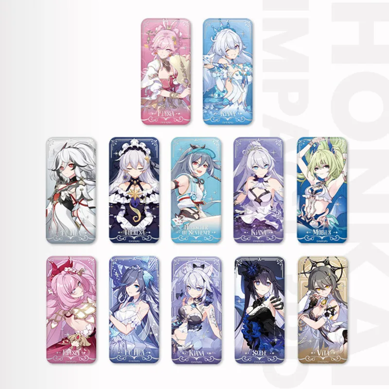 Honkai Impact 3 Long Tinplate Badge Kiana Elysia Seele Fu Hua Anime Metal Brooch Backpack Room Decor Collectible Gift