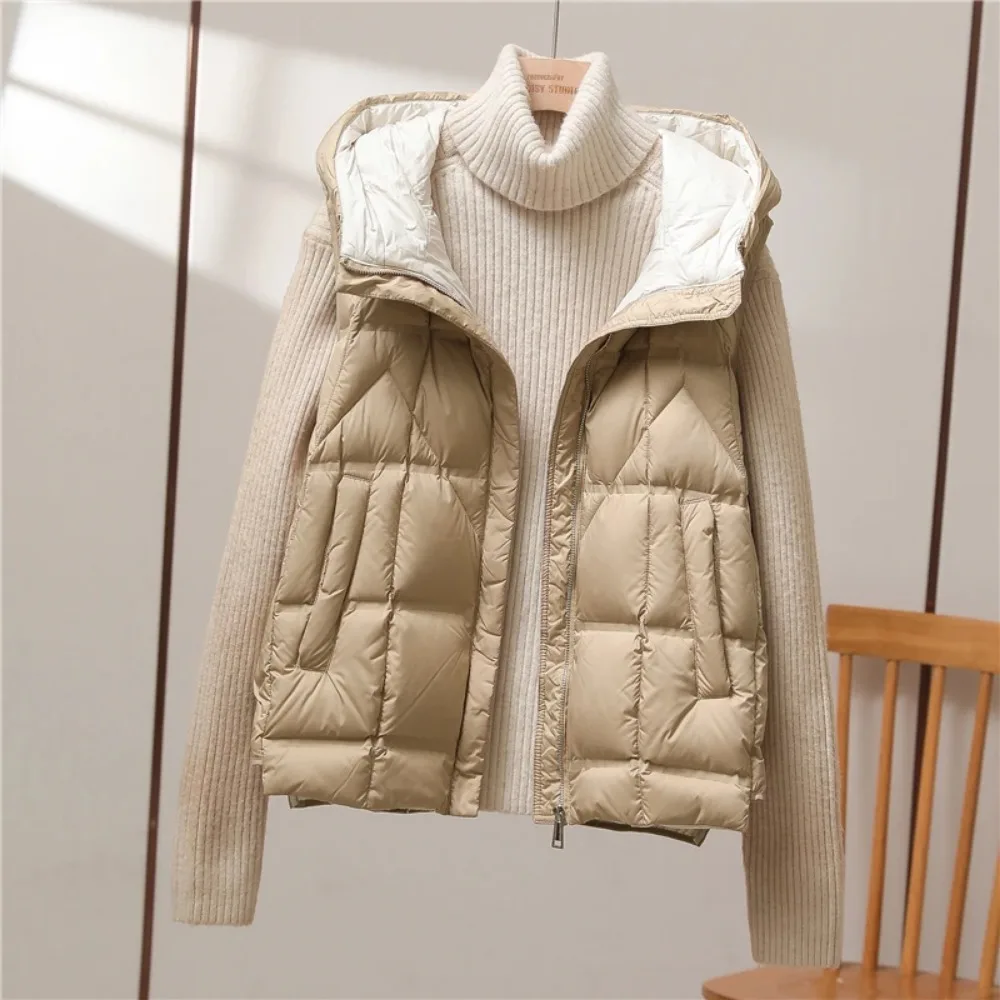 2024 New Autumn Winter Hooded Puffer Waistcoat Women Lightweight Warm Loose 90% White Duck Down Short Sleeveless Vest