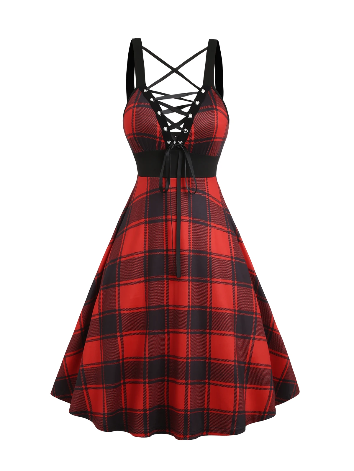 Dressfo – ensemble de robes pour femmes, couleur unie, veste courte ouverte sur le devant et imprimé écossais, robe camisole à lacets, bretelles Spaghetti, tenue