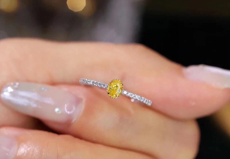 KUGG 100% 18K White Gold Rings Fashion INS Style Real Natural Yellow Diamond Engagement Ring for Women High Wedding Jewelry