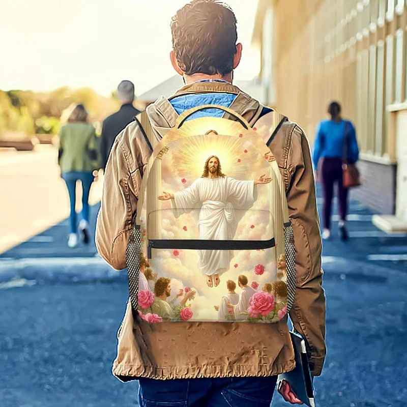 Jesus God 4 Print Backpack Polyester Jesus God 4 Print Backpack | Men's Outdoor Sports Shoulder Bag for Hiking, Camping