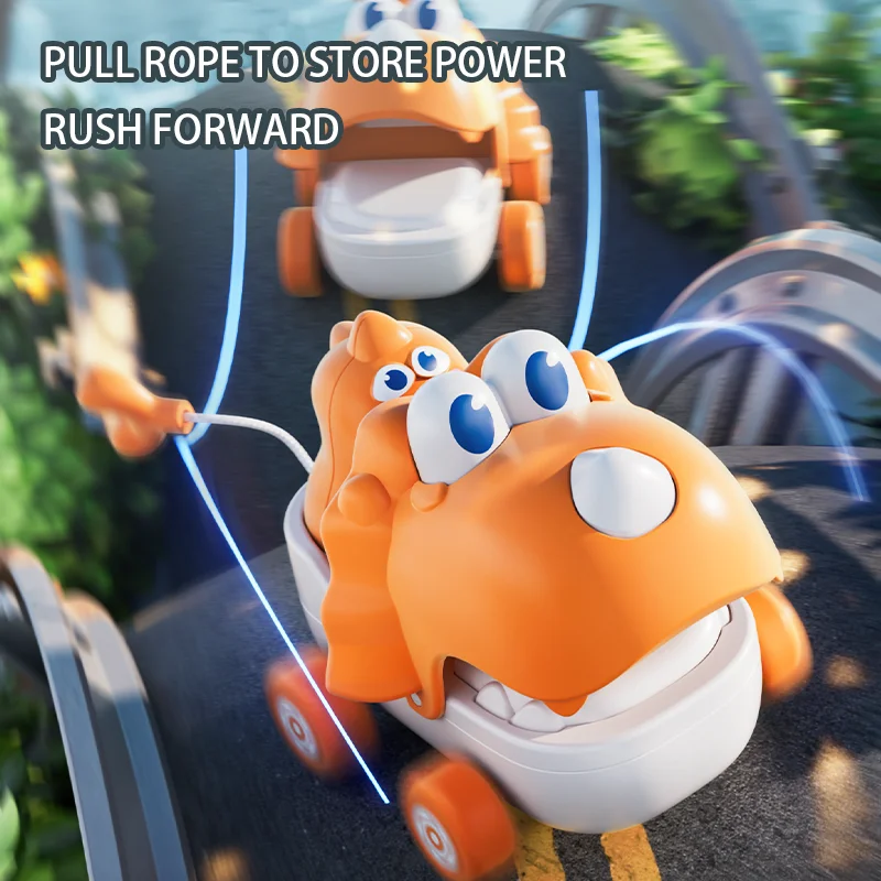 Niedliche Hai- und Dinosaurier-Spielzeugautos im neuen Stil – Baby-Zugschnur-Spielzeugautos, pädagogisches Spielzeug für frühes Lernen für Kleinkinder und Kinder