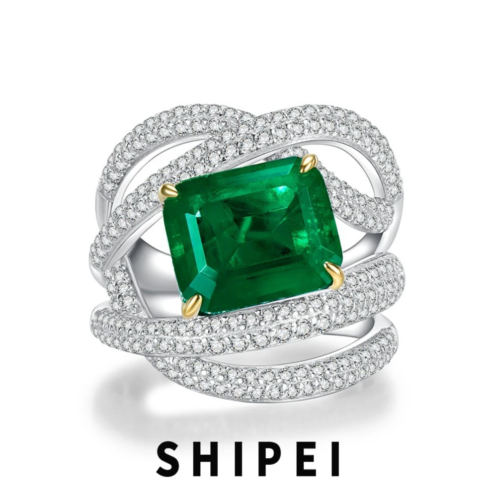 

SHIPEI Vintage 925 Sterling Silver 5CT Emerald White Sapphire Gemstone Anniversary Party Ring For Women Fine Jewelry Wholesale