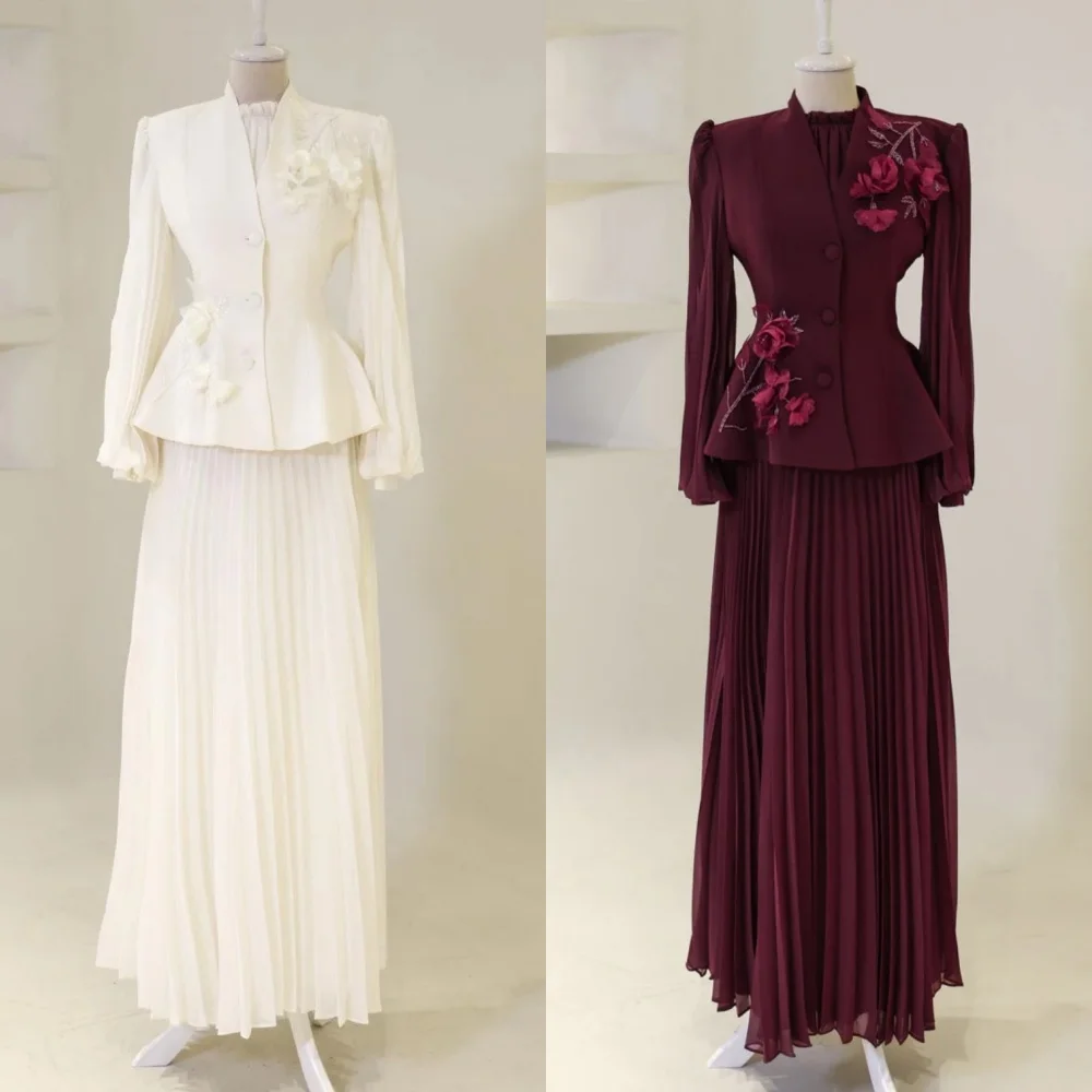 

Customized Classic Jersey Pleat Flower A-line V-neck Long Dresses Bespoke Occasion Evening Exquisite Formal