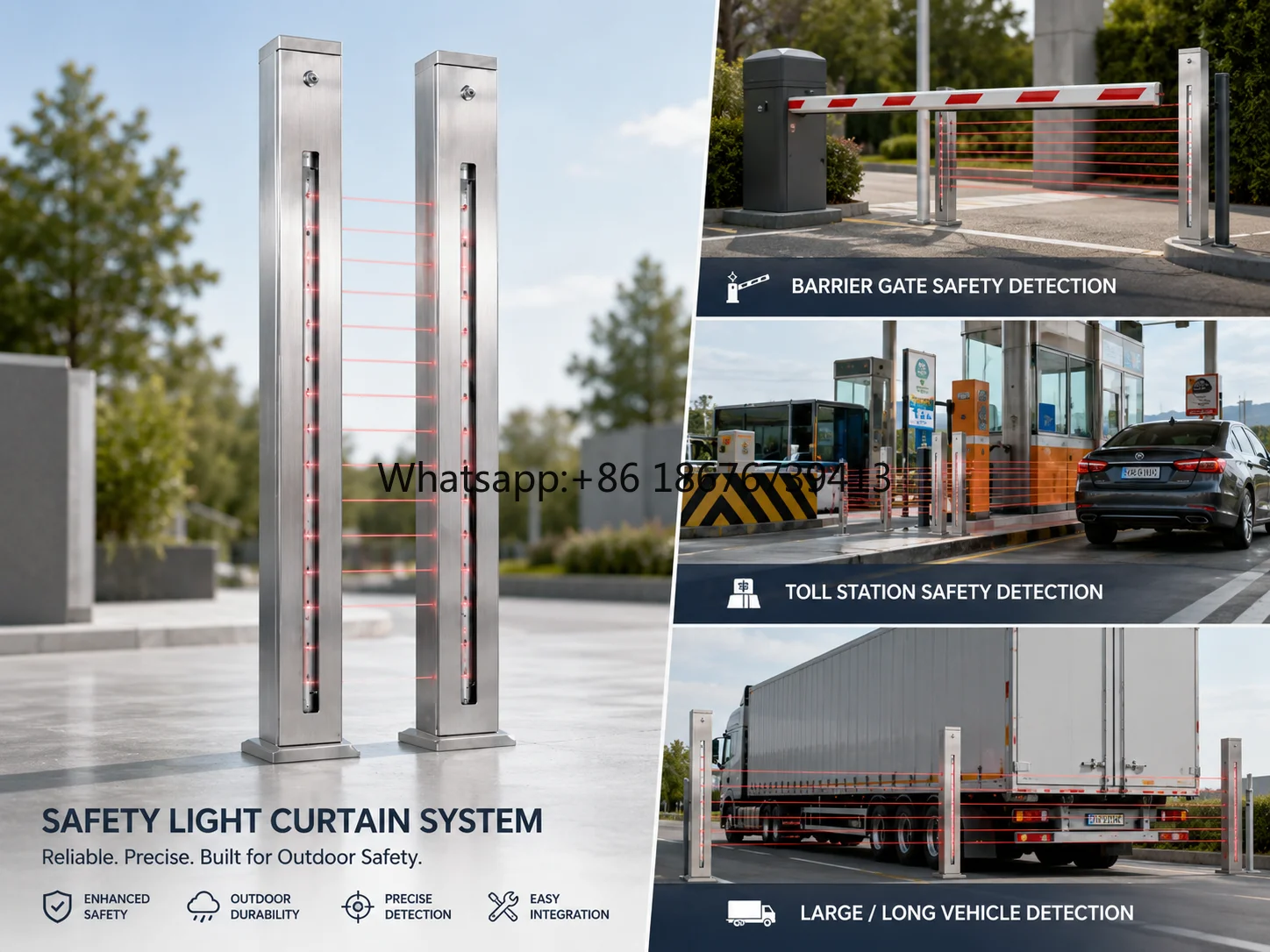 IP67 Outdoor Safety Light Curtain Sensor 16-Beam 10m Detection Fast Response for Highway Toll Parking Barrier Vehicle Detection