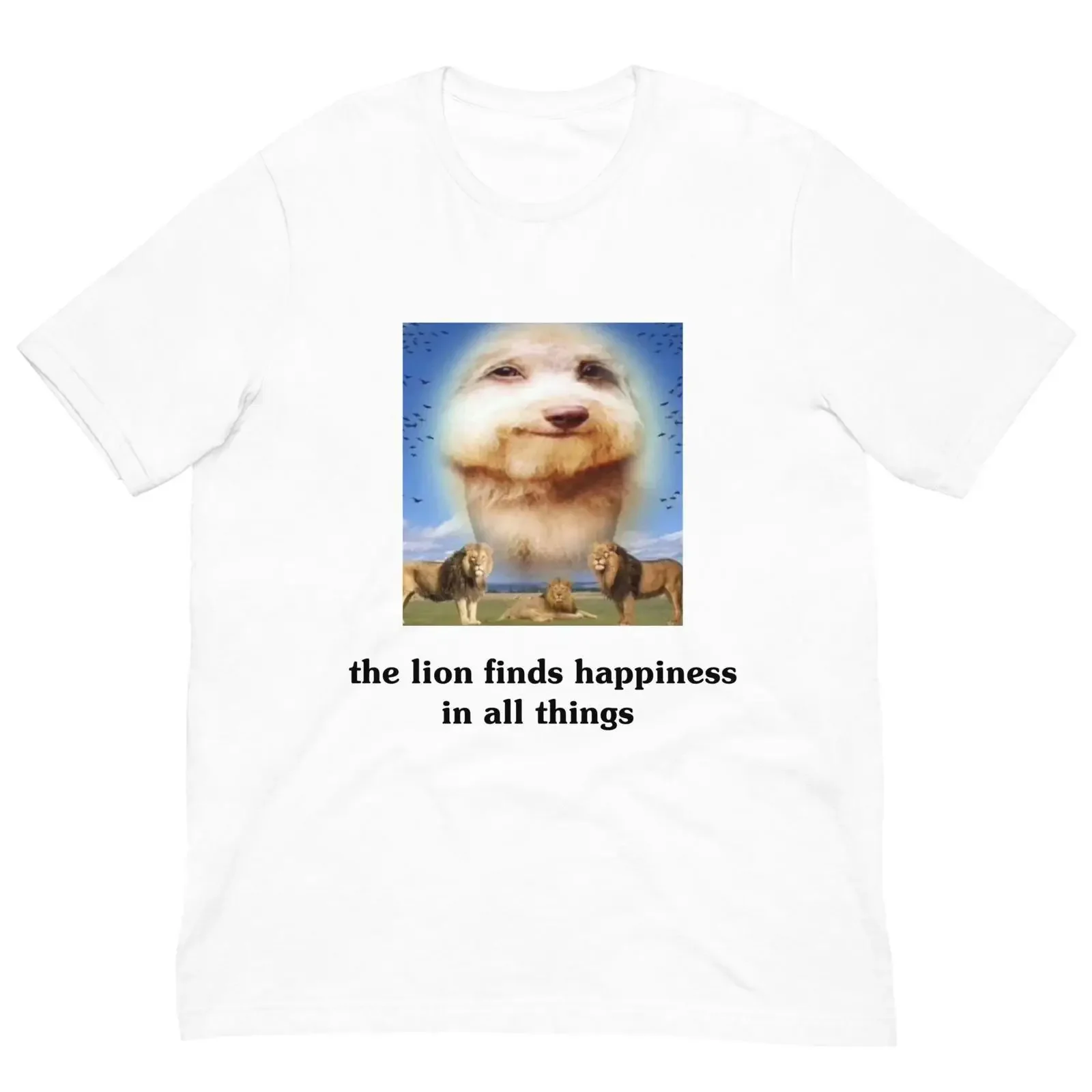 The Lion Finds Happiness In All Things Cute Happy Dog T Shirt Encouraging Aesthetic  vintage Washed homme streetwear graphic