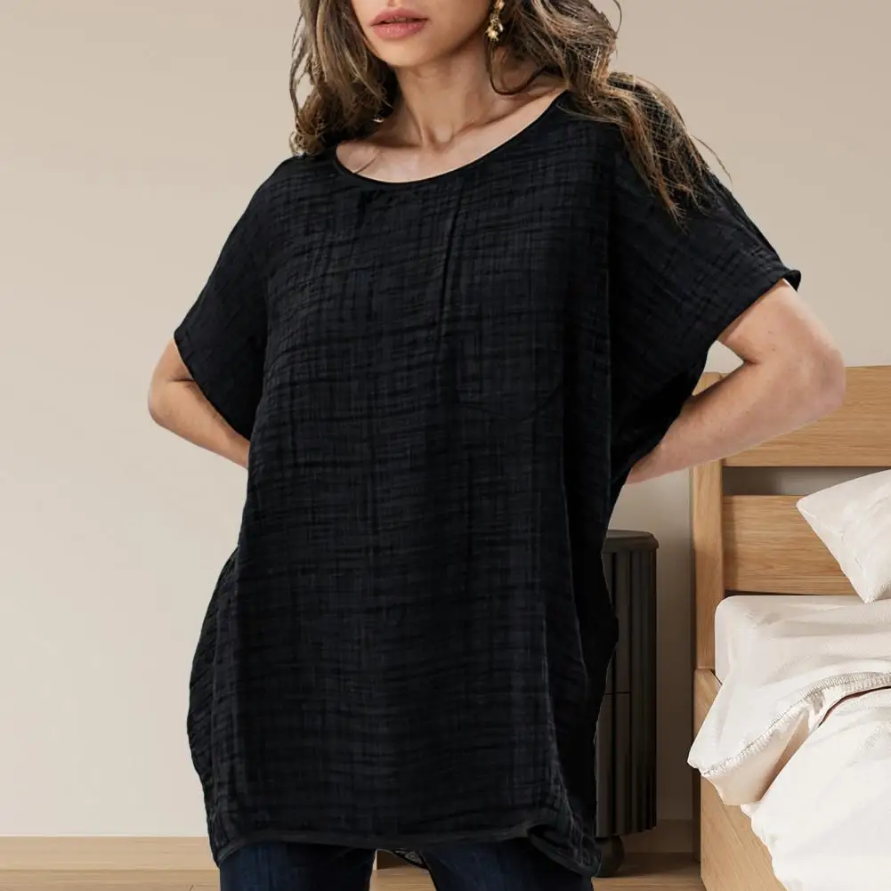 Cotton Linen Blouse Shirts Summer O-Neck Three Quarter Loose Casual Linen Blouse Tops Summer Cothes For Women Streetwear