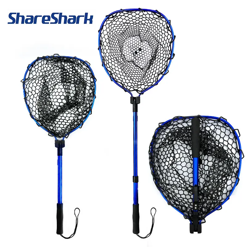 

Ультралегкая портативная мягкая резиновая сетка ShareShark с ручкой из алюминиевого сплава, складная прищепка для ловли нахлыстом, доступ к рыболовным инструментам