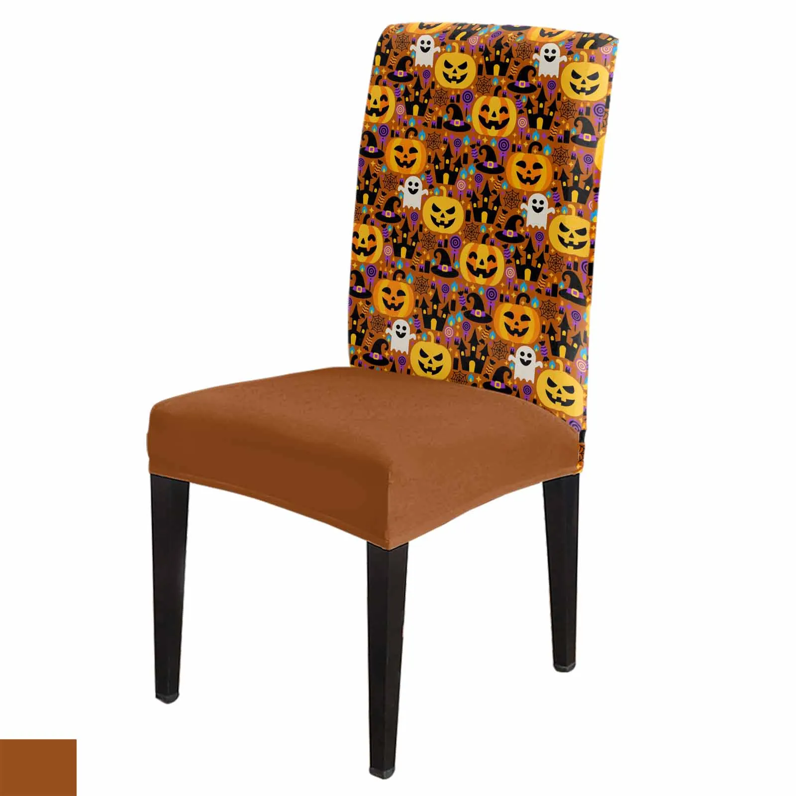 

Orange Pumpkin Candy Hat Ghost Spandex Chair Cover Office Banquet Chair Protector Cover Stretch Chair Cover for Dining Room