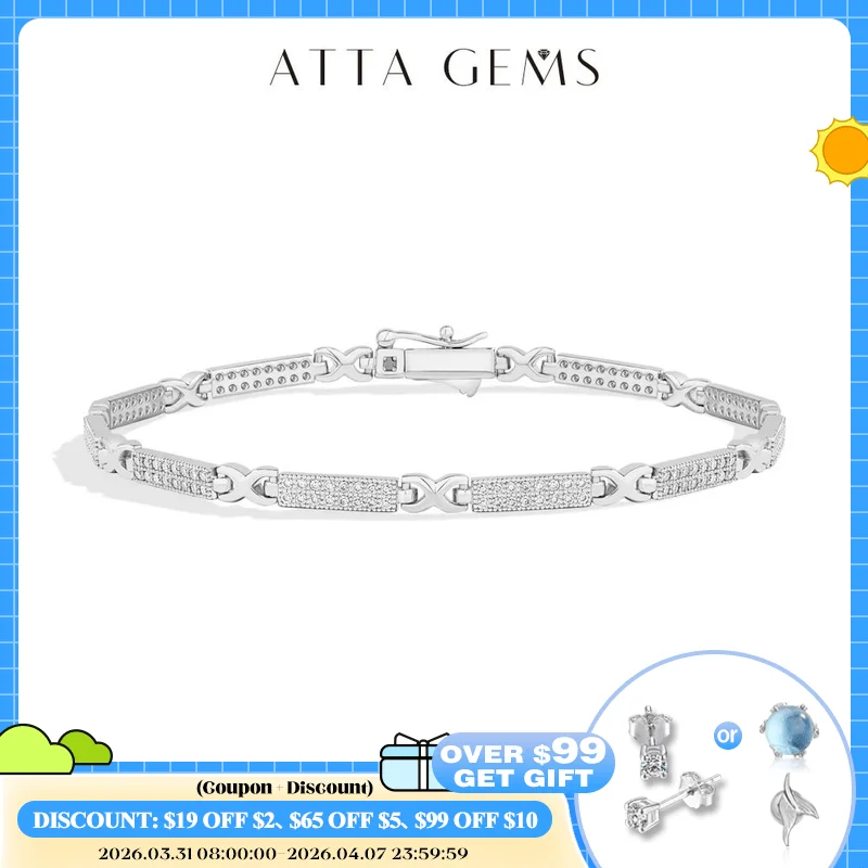 

ATTAGEMS Dazzling Double Row Moissanite Bracelets Fashion Simple Tennis Chain For Women Men s925 Sterling Silver Wedding Jewelry