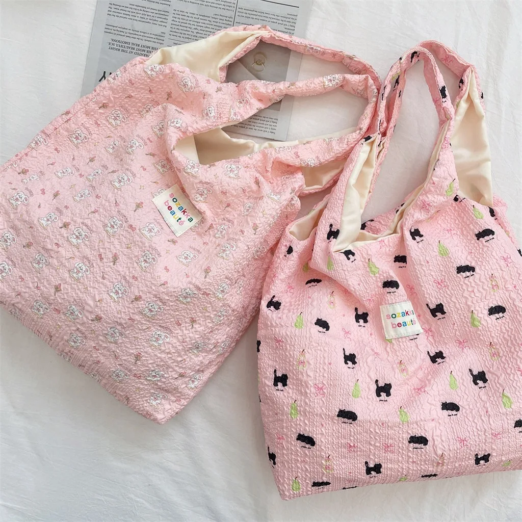 Cute Pattern Shoulder Bag Textured Embossed Fabric Tote Bag Polyester Women'S Shoulder Bag Casual For Commuting Campus Daily Use
