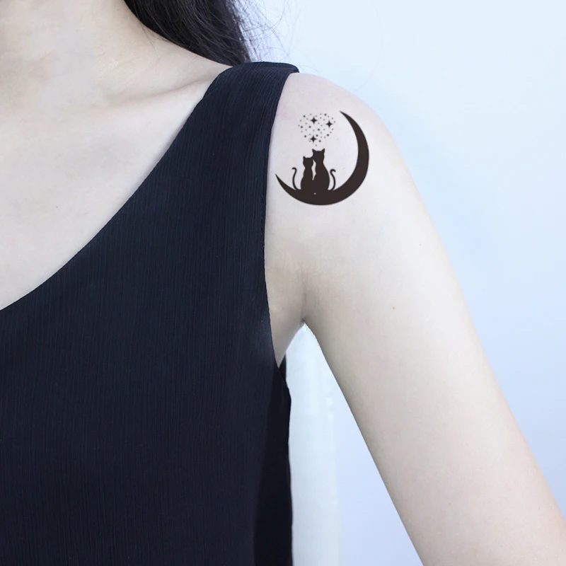 Tattoo Stickers Temporary Cartoon Cute Rabbit Cat Animal Lunar Moon Star Waterproof Art  Fake Tattoos Flash Tatoos Men Women
