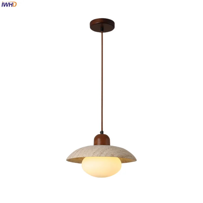 

IWHD Wabi Sabi Glass LED Pendant Lights Bedroom Loft Living Room Decor Yellow Travertine Vintage Hanging Lamp Lighting Luminaire