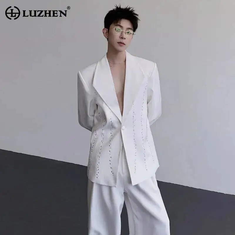 LUZHEN Men's Textured Sequin Blazer Coat Patchwork Stripe Korean Casual Fashion Elegant Temperament High Quality Clothes JY8089