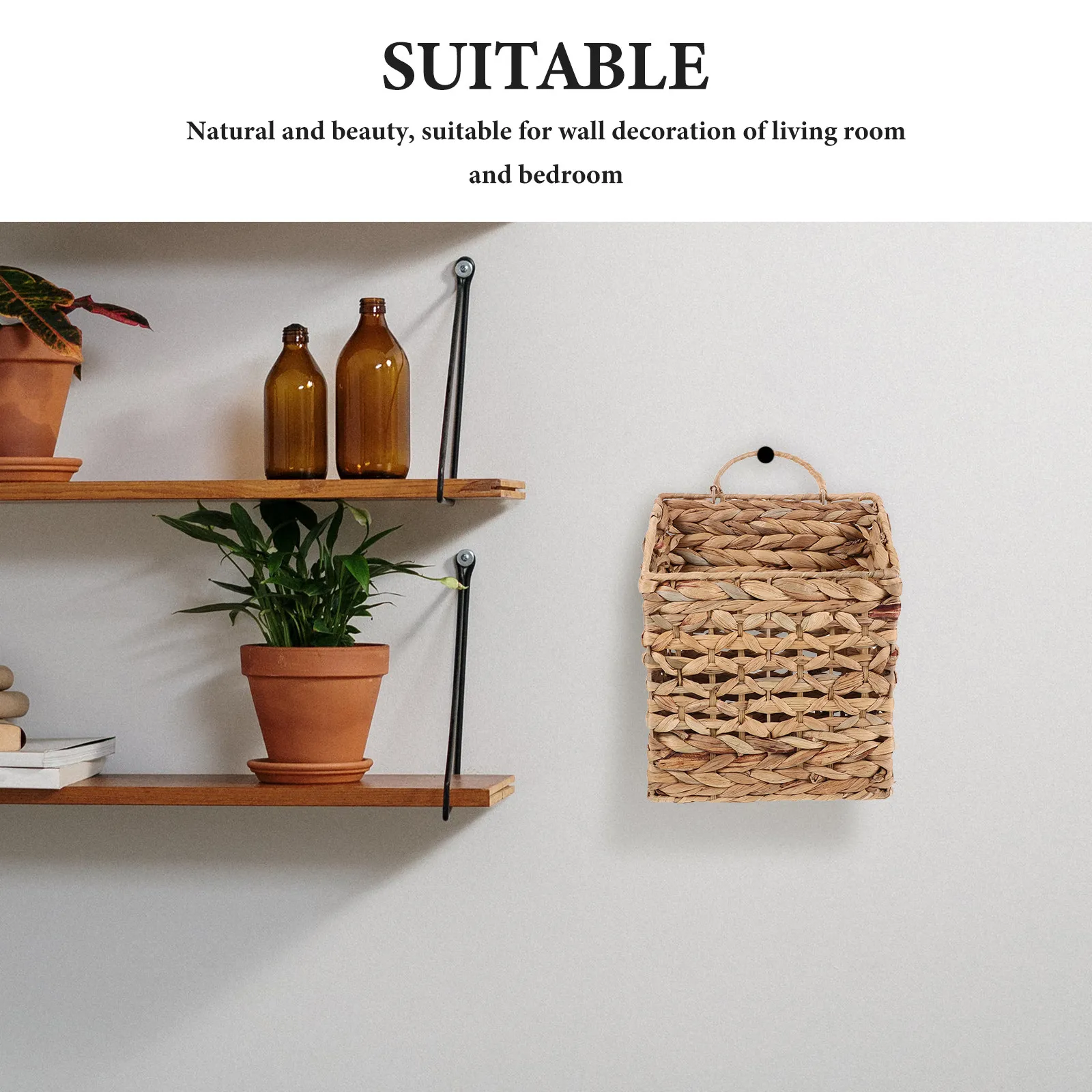 Wicker Hanging Storage Basket Wall Mounted Natural Rattan Organizer Magazine Mail Holder Hanging Plant Basket Woven Wall Decor view 2