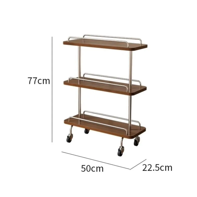 

Retro cart narrow frame shelf light luxury storage movable living room modern solid wood edge sofa table