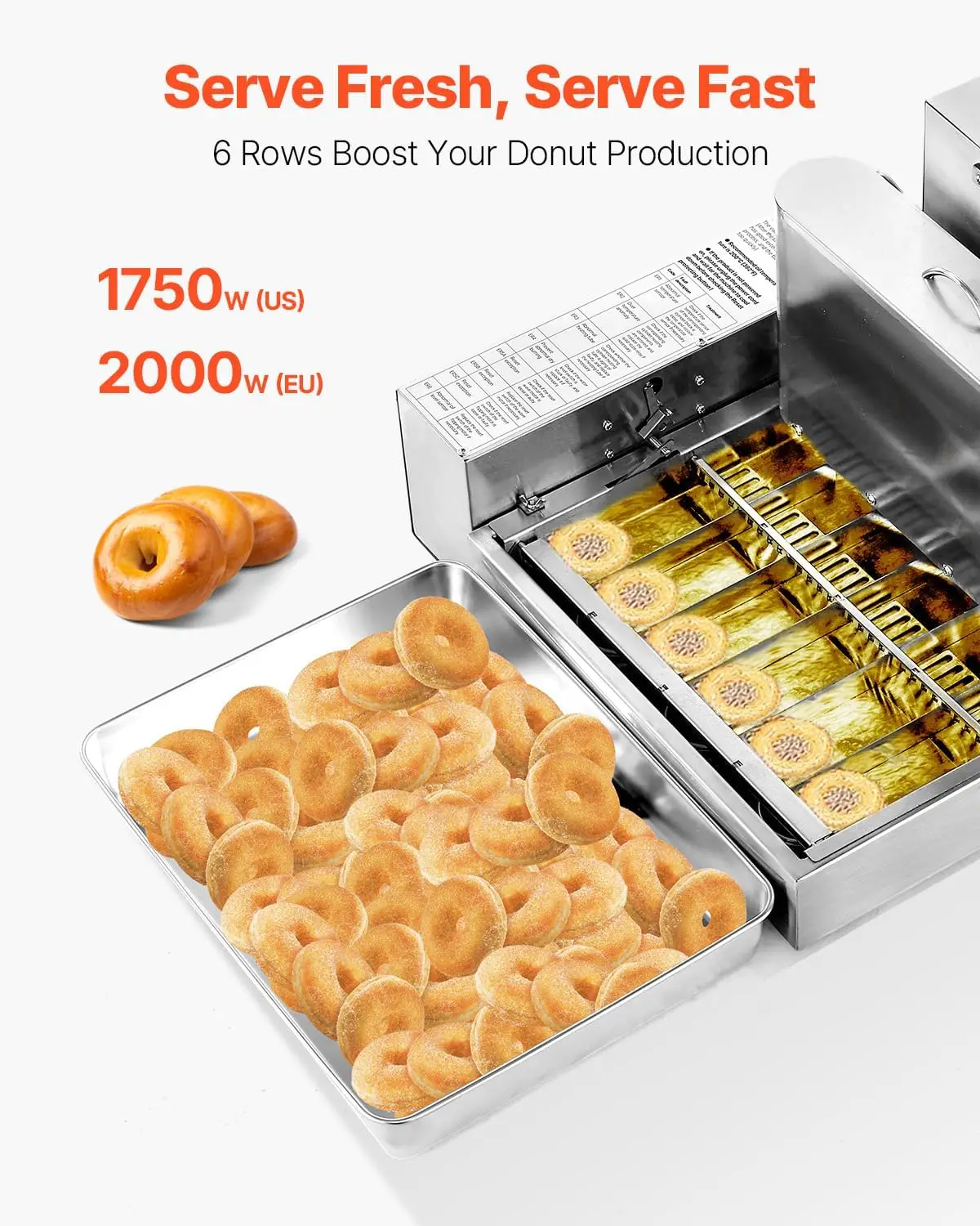 Commercial Automatic Donuts Machine, 6 Rows Donuts Making Equipment, 360 pcs/hour Electric High Power Doughnut Maker, Stainless