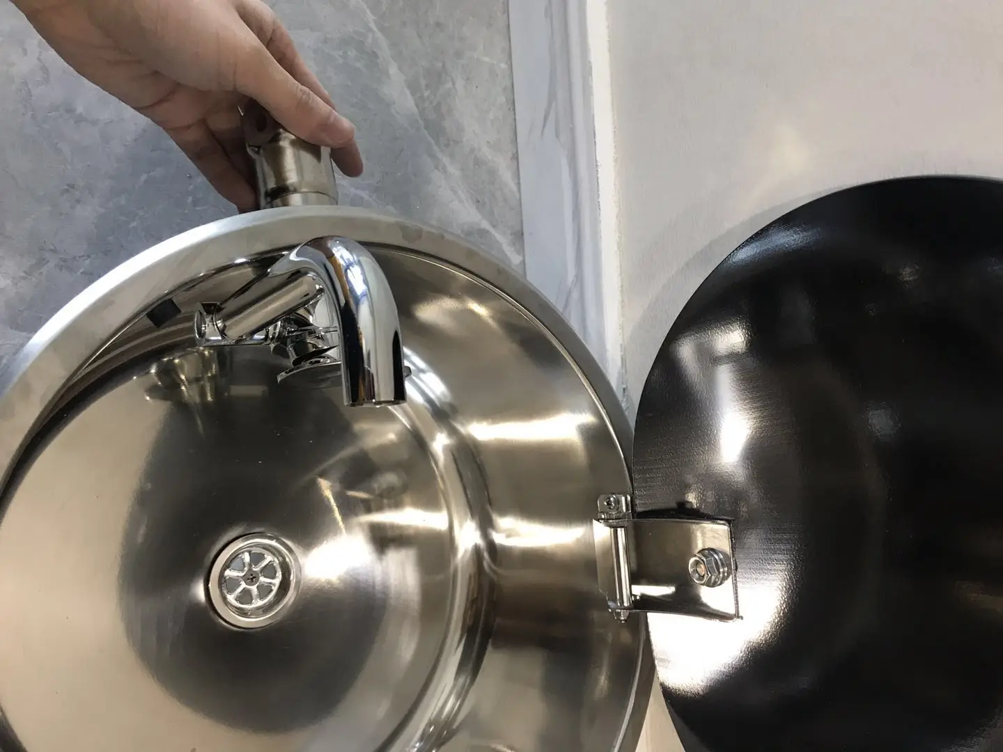 حوض غسيل من الفولاذ المقاوم للصدأ RV مع غطاء من الزجاج المقسى بدون صنبور في مقطورة سفر قافلة التخييم #6