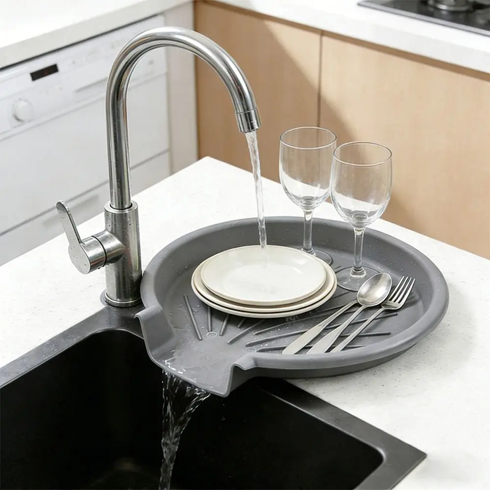 Non-Slip Sink Drain Pad Self Draining Heat Resistant Dish Drying Mat Prevents Water Build Up Easy Clean