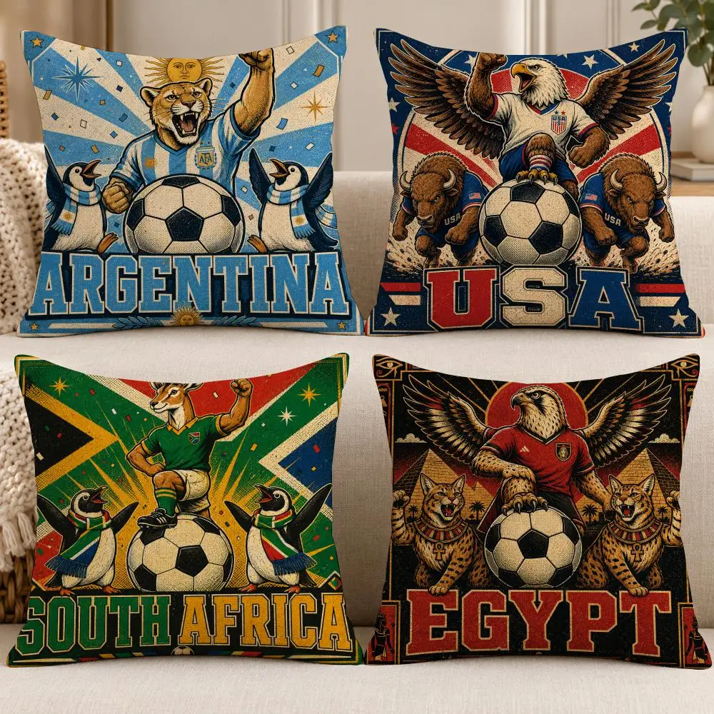 Sport Cute W-Wild Nations Soccer Game Cushion Cover Soft Short Cover Washable Sofa Bed Dorm Garden Home Office Chair Decor