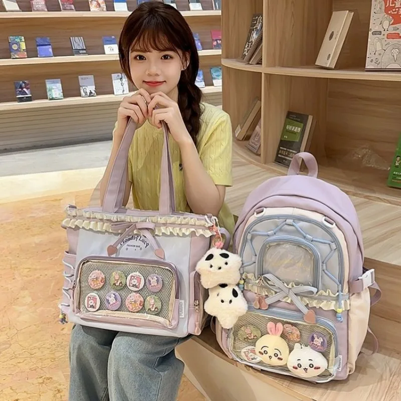 Women's Bag Set Two-Piece Pain Bag Back to School Season Backpack Lace Lightweight Cute Backpack
