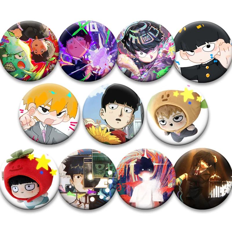 Round Creative Anime Button Pins Exquisite Cartoon Badge Kageyama Shigeo,Reigen Arataka,Dimple Brooch for Bag Decor Jewelry Gift