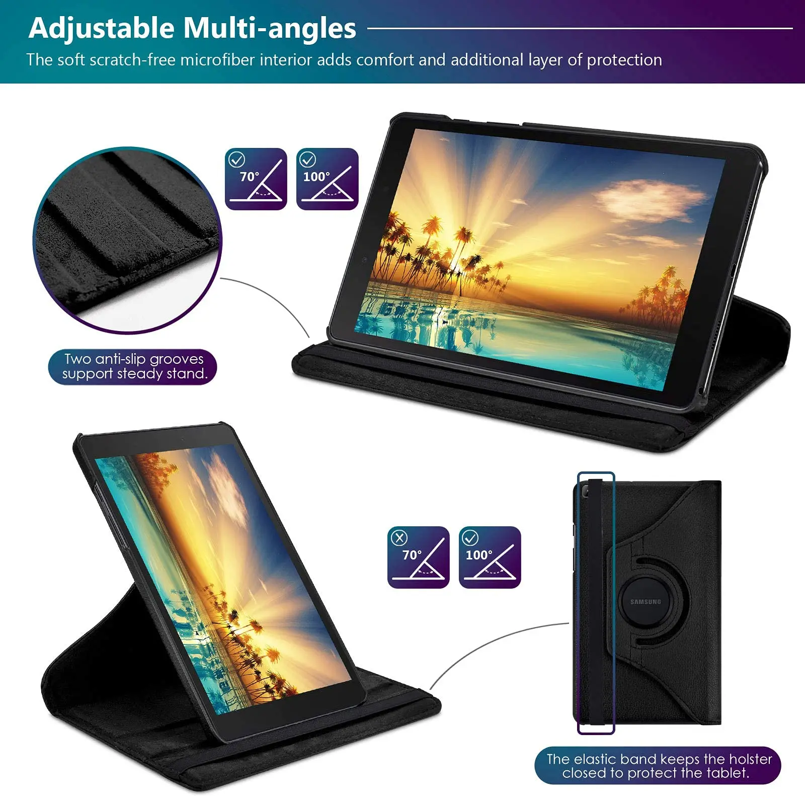 Case for Samsung Galaxy Tab A 8.0 2019 (SM-T290/T295/T297) 8 inch Protective Cover with 360° Rotating Slim Leather Case