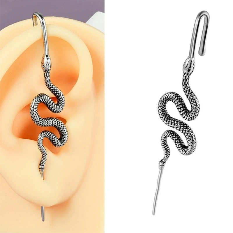Delicate Stainless Steel Diagonal Piercing Earrings Unique Ear Cuff Accessory
