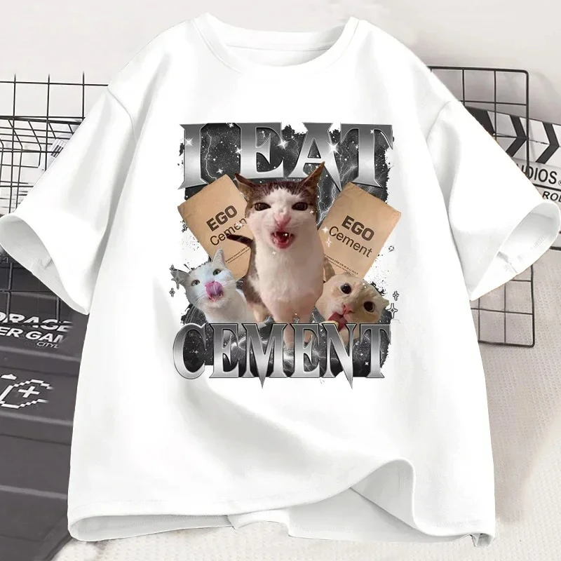 I Eat Cement Funny Cat Meme T Shirt Women Stupid Ugly Unhinged T-shirt Silly Oddly Tee Casual Soft T-shirt Streetwear Graphic