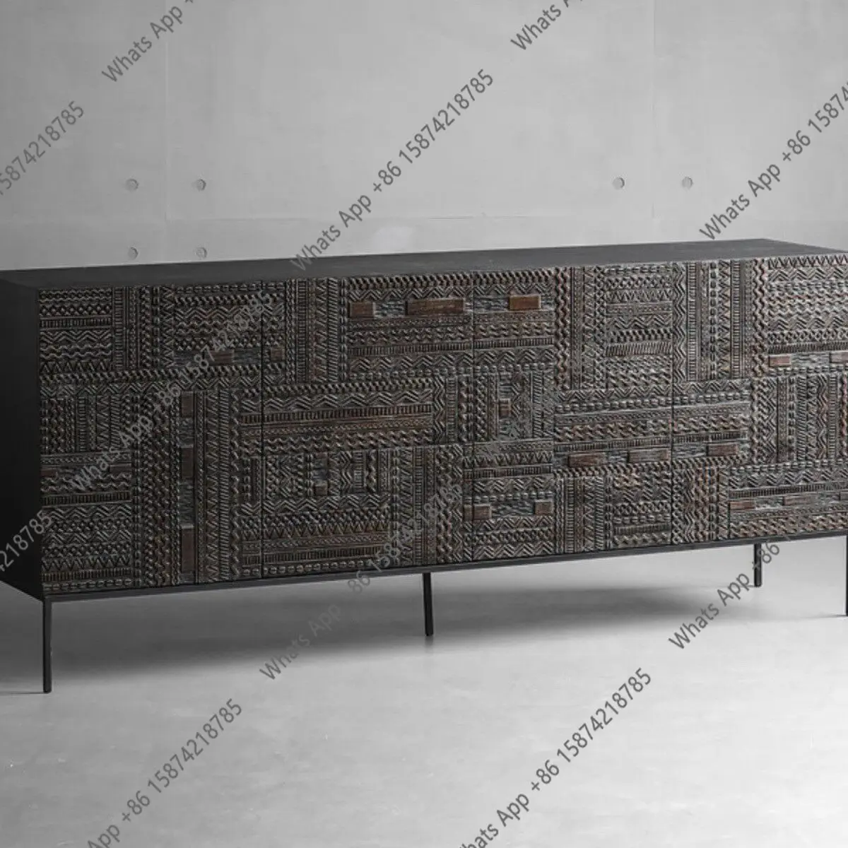 

Nordic simple side cabinet modern carved solid wood furniture medieval retro light luxury cabinet