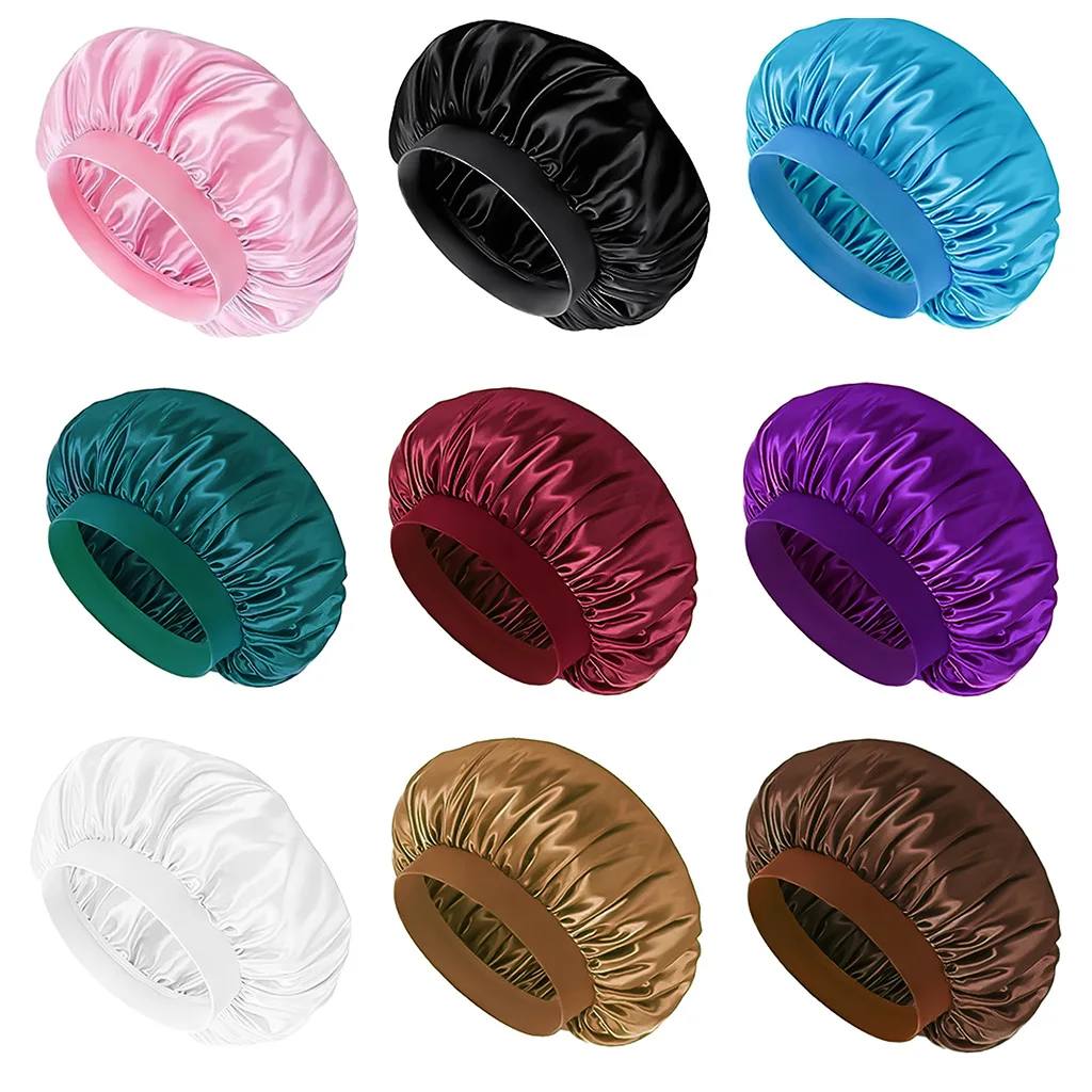 Children Boys Girls Elastic Sleepcap Kids Simple Solid Color Satin Bonnets Cute Nightcap Beauty And Hair Care Cap Shower Hat