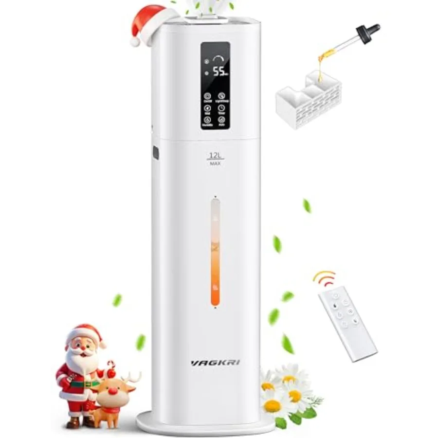 12L Ultrasonic Cool Mist Humidifier for Large Room Up to 1000ft Top Fill Design 3 Mist Levels 24H Timer Essential Oil Diffuser
