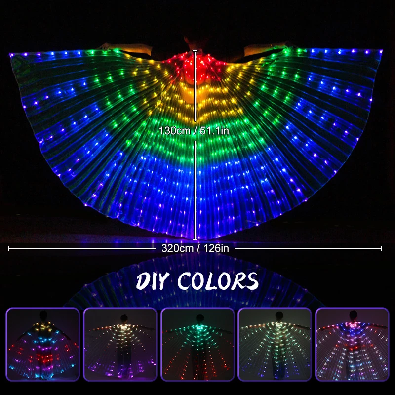 RGBIC Belly Dance Wings,LED Isis Wings With APP Remote Telescopic Sticks,Multimodal Fluorescent Butterfly Dance Wings Dress Up