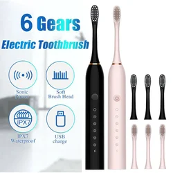 Cepillo de dientes eléctrico ultrasónico, recargable por USB, automático, IPX7 resistente al agua, cabezal reemplazable, J189