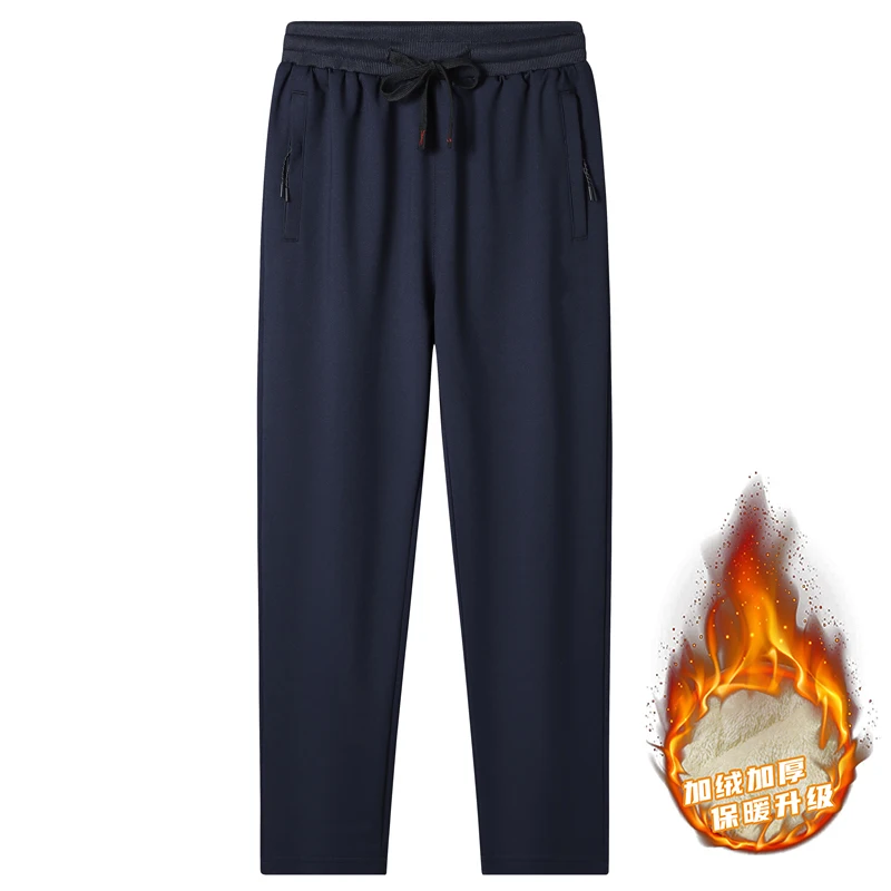 M-8XL plus size sweatpants masculino cor sólida bolsos com zíper casual mais veludo engrossado inverno cordão calças esportivas quentes