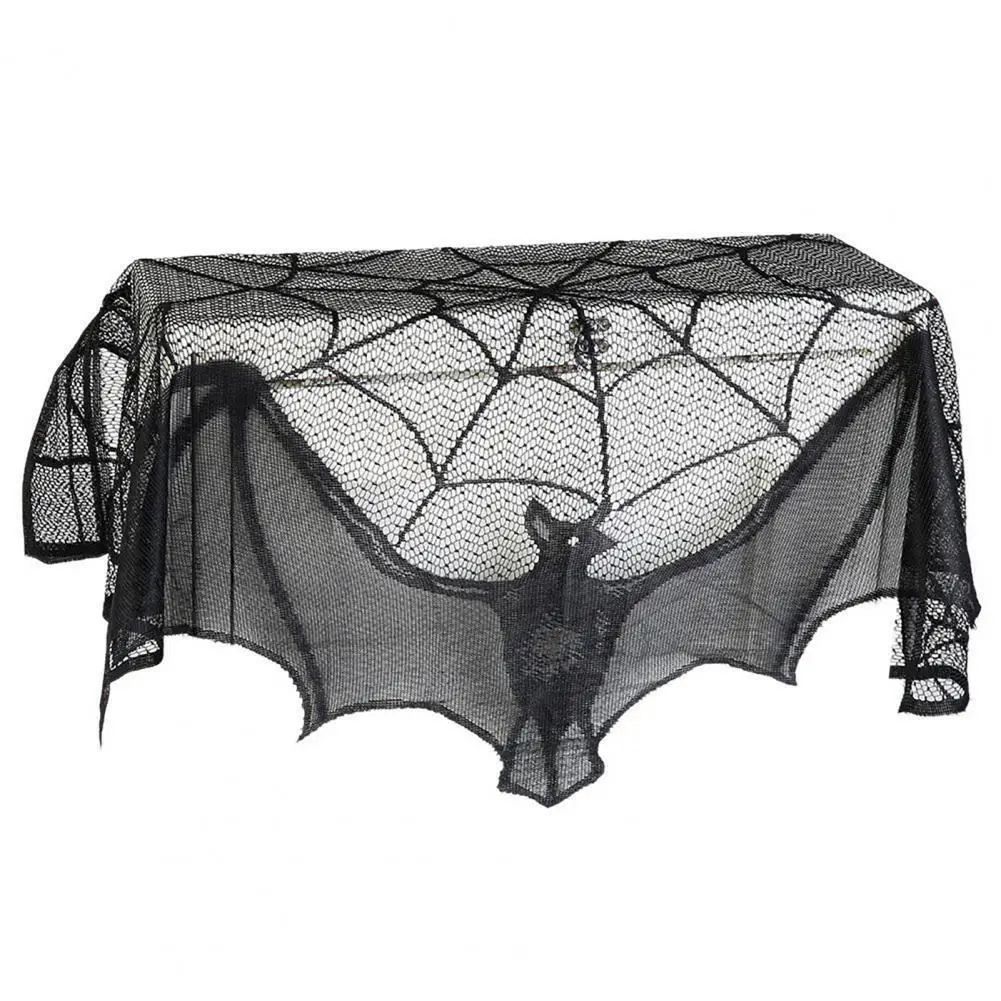 Spider Web Curtains Spooky Halloween Lace Decor for Haunted House Party Bat Spider Web Window Valance Mantle Scarf Cover Festive