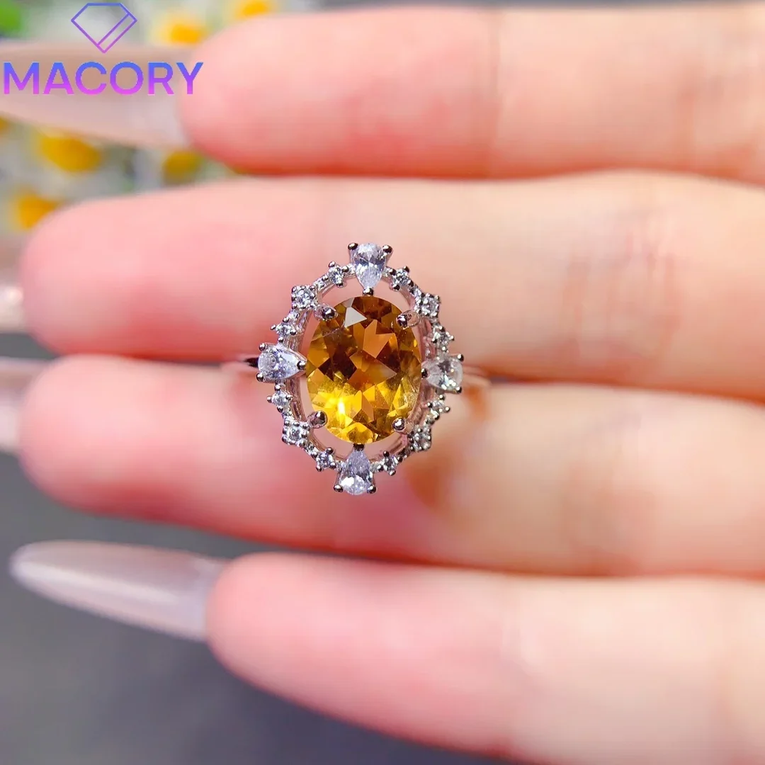 Dating natural citrine ring silver 925 original certification female free delivery engagement female luxury Valentine's Day gem.