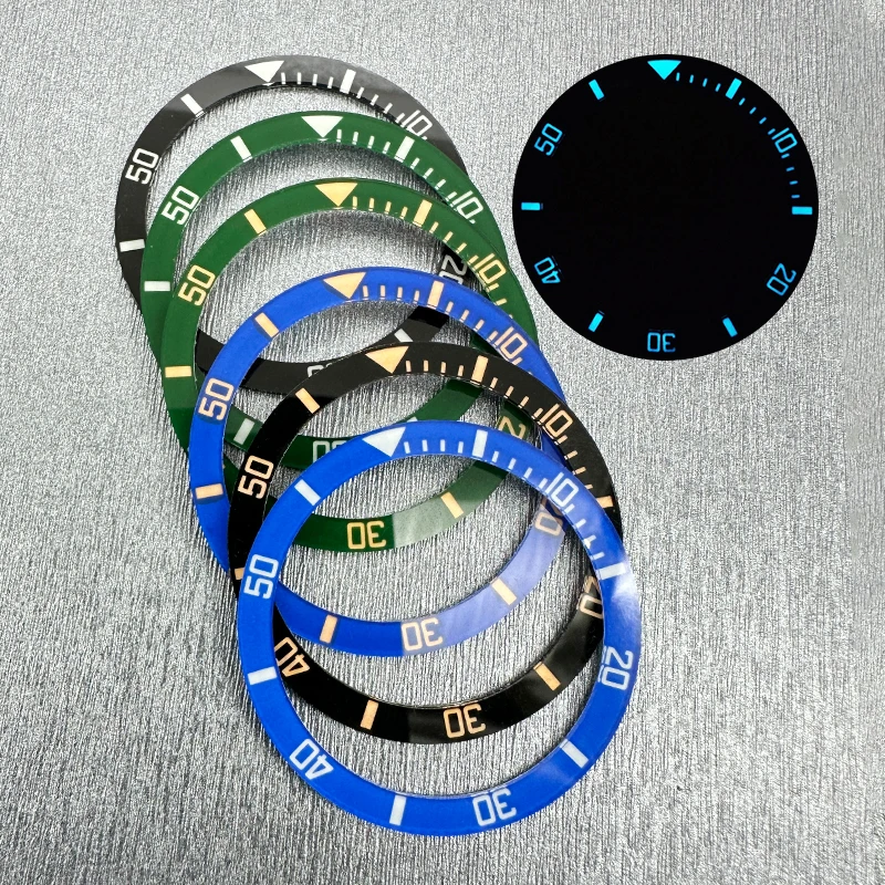 Mod 38mm Flat Acrylic Watch Bezel Insert Green/Blue Luminous NH35 Bezel Fit SKX007 SKX009 SRPD Watch Case And NH36 NH35 Movement
