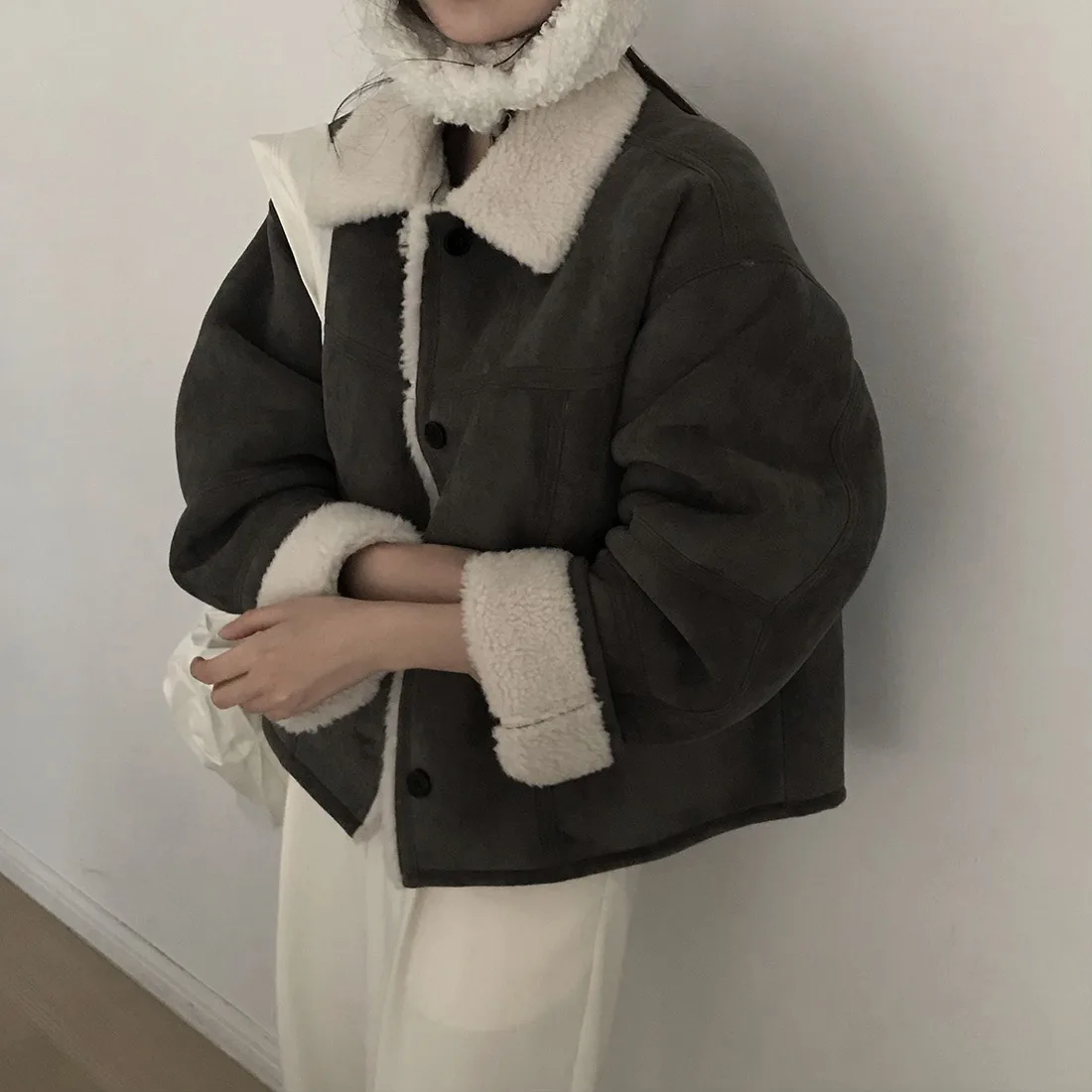 

Women's Chic Winter Jaet Thiened Long Sve Fur Cotton Outerwear Retro Sle Loose Fit Versatile Warm Top Coat