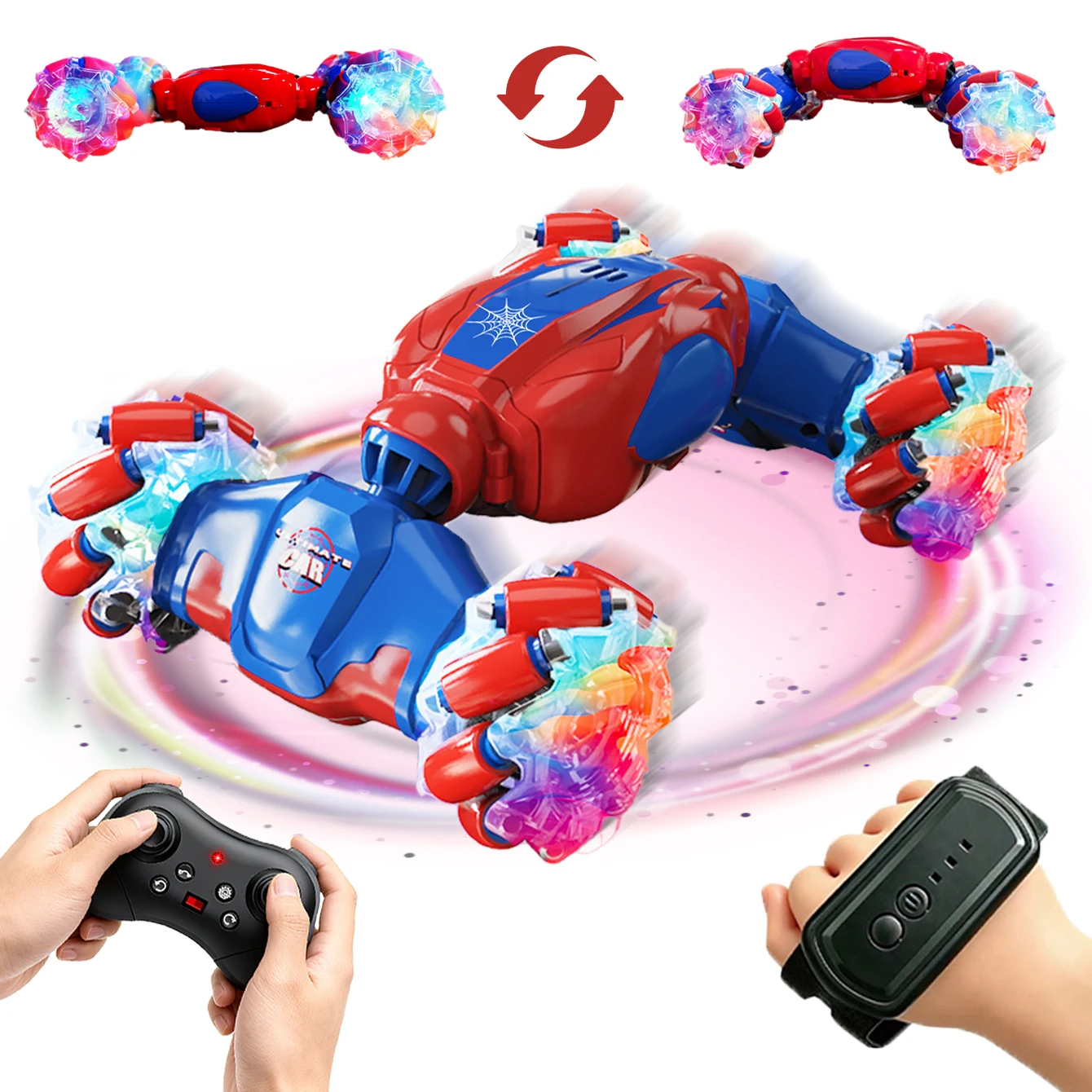 4WD RC Stunt Twist Car with LED Lights, All-Terrain Climbing Off-Road Truck Toy, Great Birthday Christmas Gift for Kids Boys 3-6
