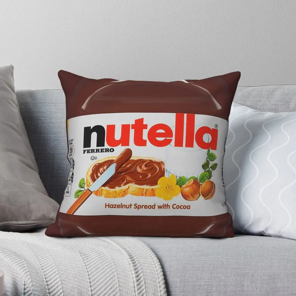 Nutella Haselnuss Spread Kissen bezug Polyester Leinen Samt gedruckt Reiß verschluss dekorative Sofa Kissen bezug Großhandel