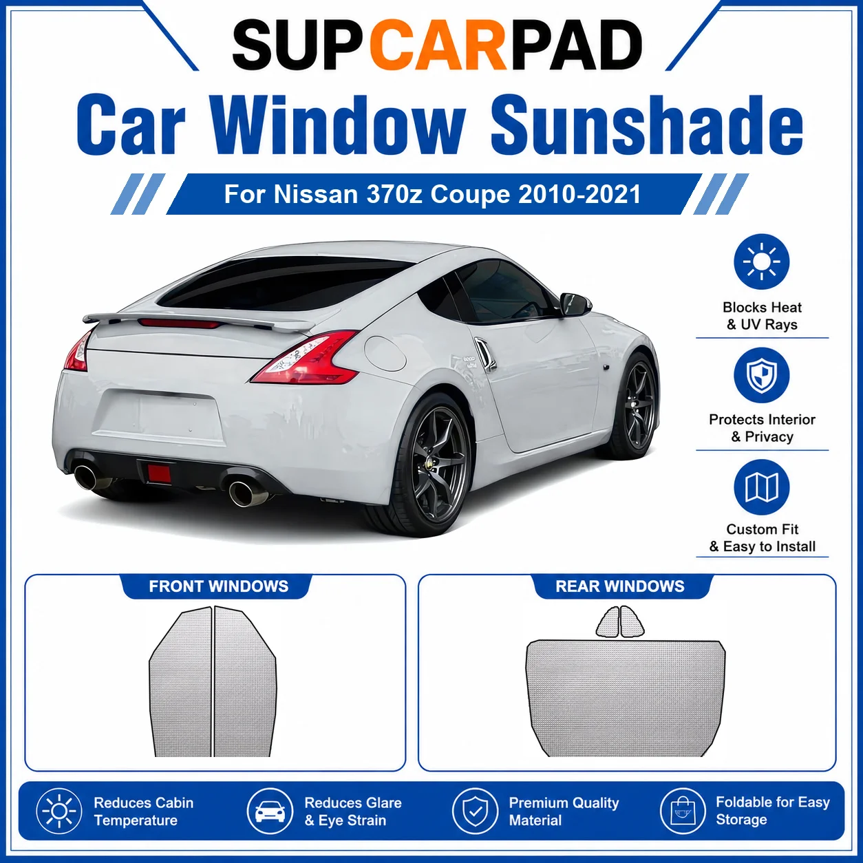 For Nissan - Nissan 370z Coupe 2010-2021 Full Set Car Window Sunshades UV Block Privacy Heat Insulated Foldable Car Curtain