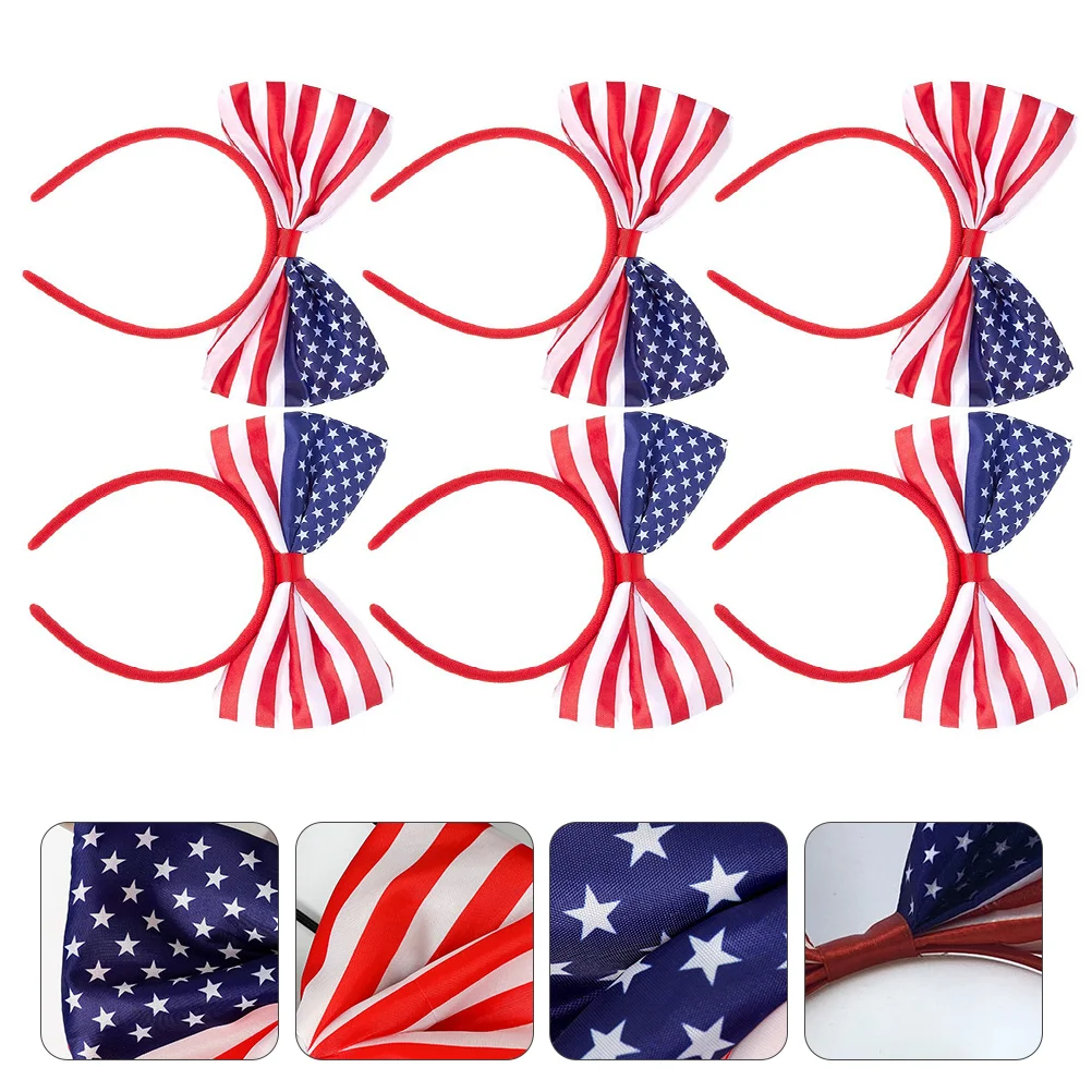 6 Pcs American Flag Headband Kids Party Headdress Bowknot Hair Hoop Wear Baby Headbands Nation Day Accessories Decorative