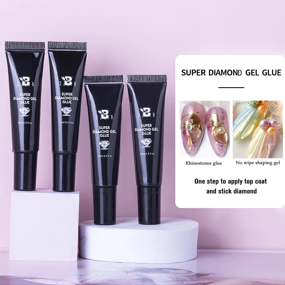 15ML 2 In 1 Super Diamond Sticky กาวเจลสำหรับ UV/LED เล็บ Rhinestone No Wipe Top Gel เครื่องประดับเล็บเครื่องประดับตกแต่งกาว