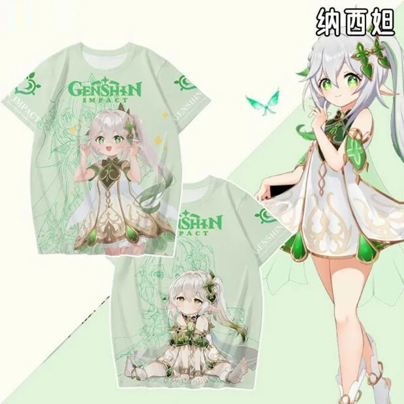 Jogo genshin impacto nahida 3d impressão t camisa das mulheres dos homens verão o pescoço manga curta engraçado tshirt