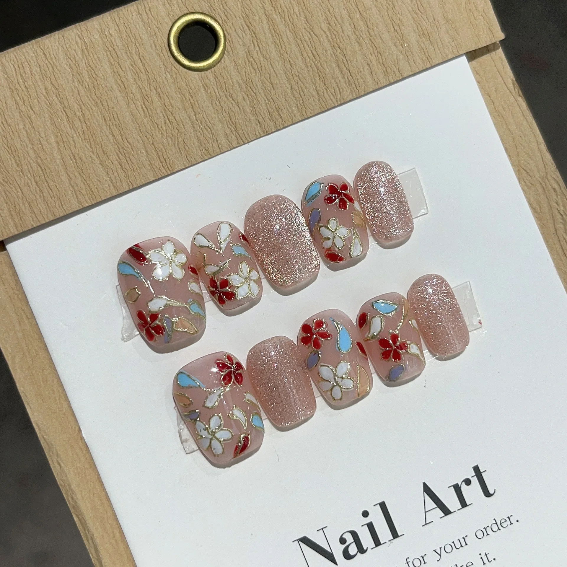 10 قطع اليدوية رسمت باليد مصوغة بطريقة المينا الأظافر كاذبة القط العين الأظافر تصميم للفتيات حزب والصيف الفن