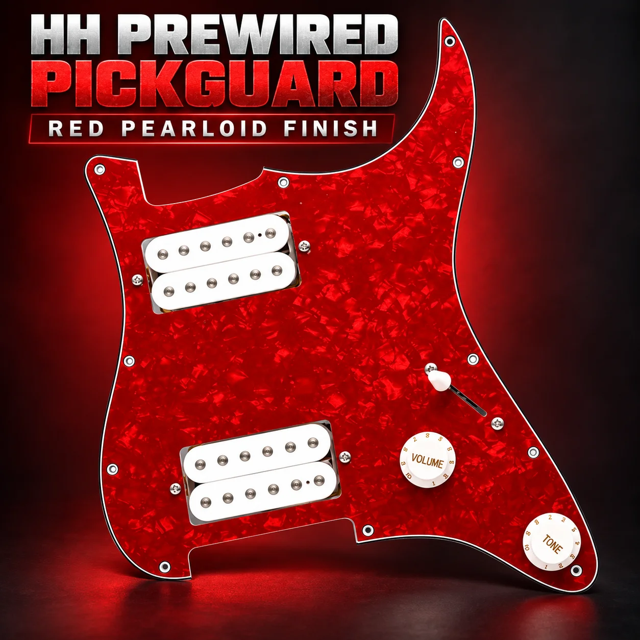 HH Prewired Pickguard Assembly for ST/SQ Style Electric Guitar Dual Humbucker 1V1T 3-Way Switch Red Pearloid