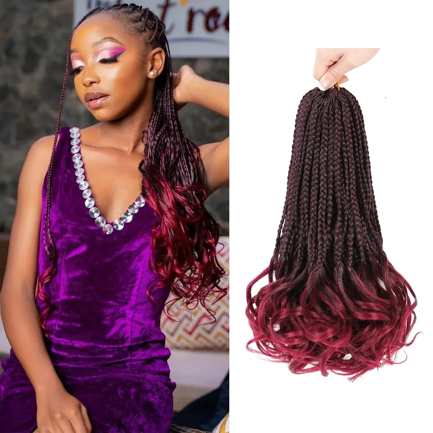 Curly Crochet Hair for Women Goddess Box Braids Crochet Hair Pre Looped French Curl Braiding Hair Crochet Braids 14 Inch 9 Packs French Curls Braids Layered Knotless Synthetic Hair Extensions
